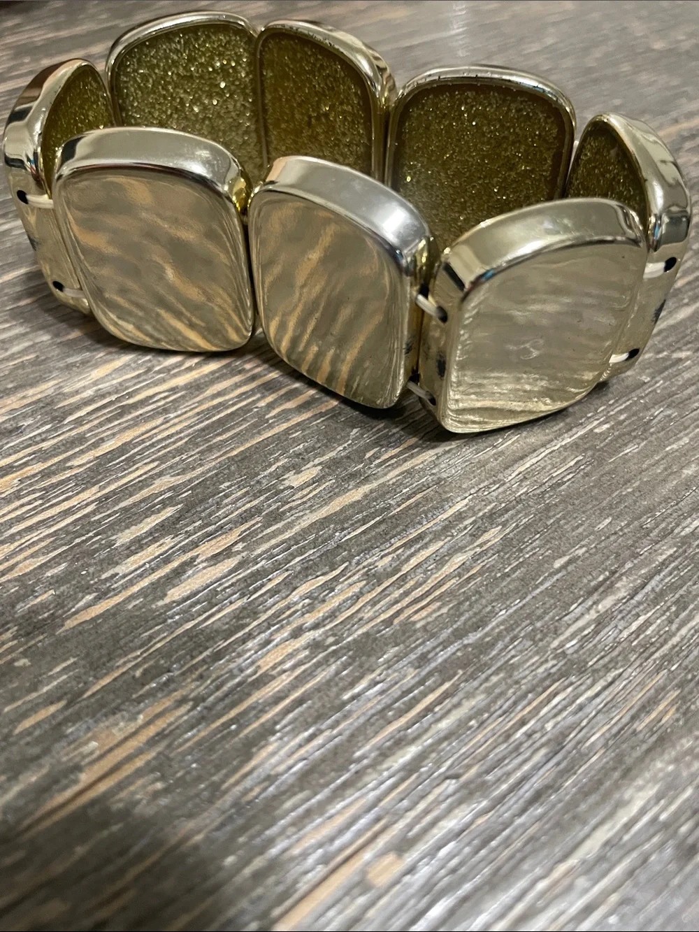 Gold Glitter Rectangle Statement Bracelet